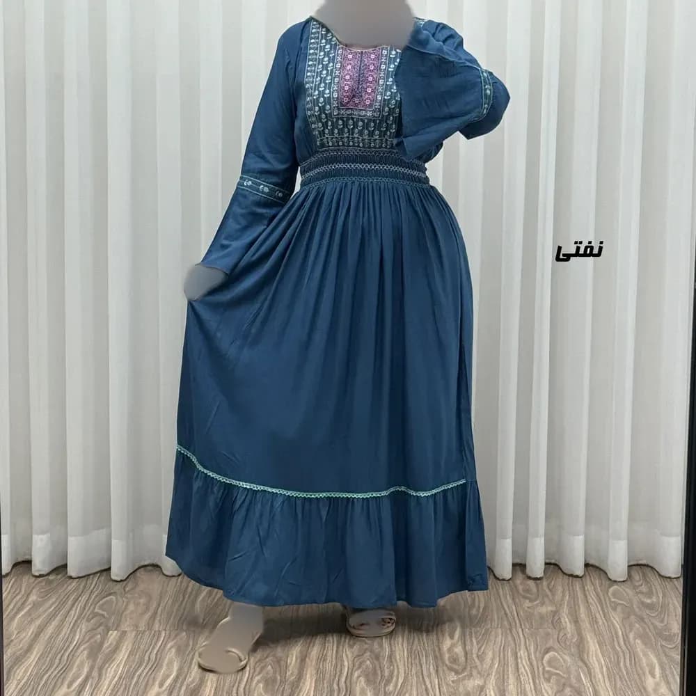 پیراهن نخی گلدوزی زنانه و دخترانه فری سایز مدل نازی کد 1778 — تصویر ۹