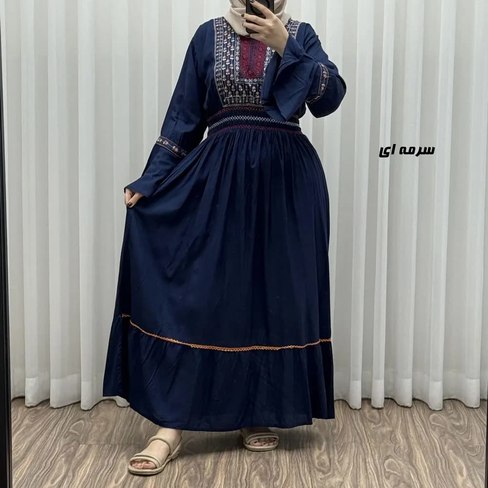 پیراهن نخی گلدوزی زنانه و دخترانه فری سایز مدل نازی کد 1778 — تصویر ۶