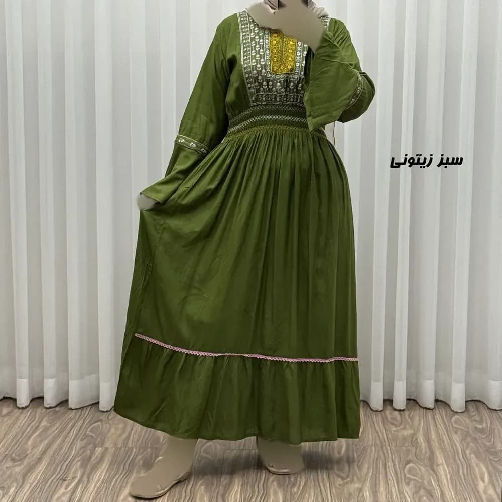 پیراهن نخی گلدوزی زنانه و دخترانه فری سایز مدل نازی کد 1778 — تصویر ۱۲