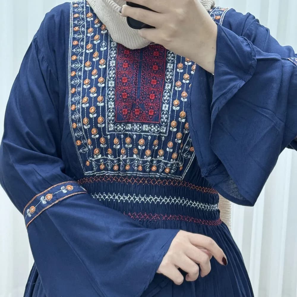 پیراهن نخی گلدوزی زنانه و دخترانه فری سایز مدل نازی کد 1778 — تصویر ۲