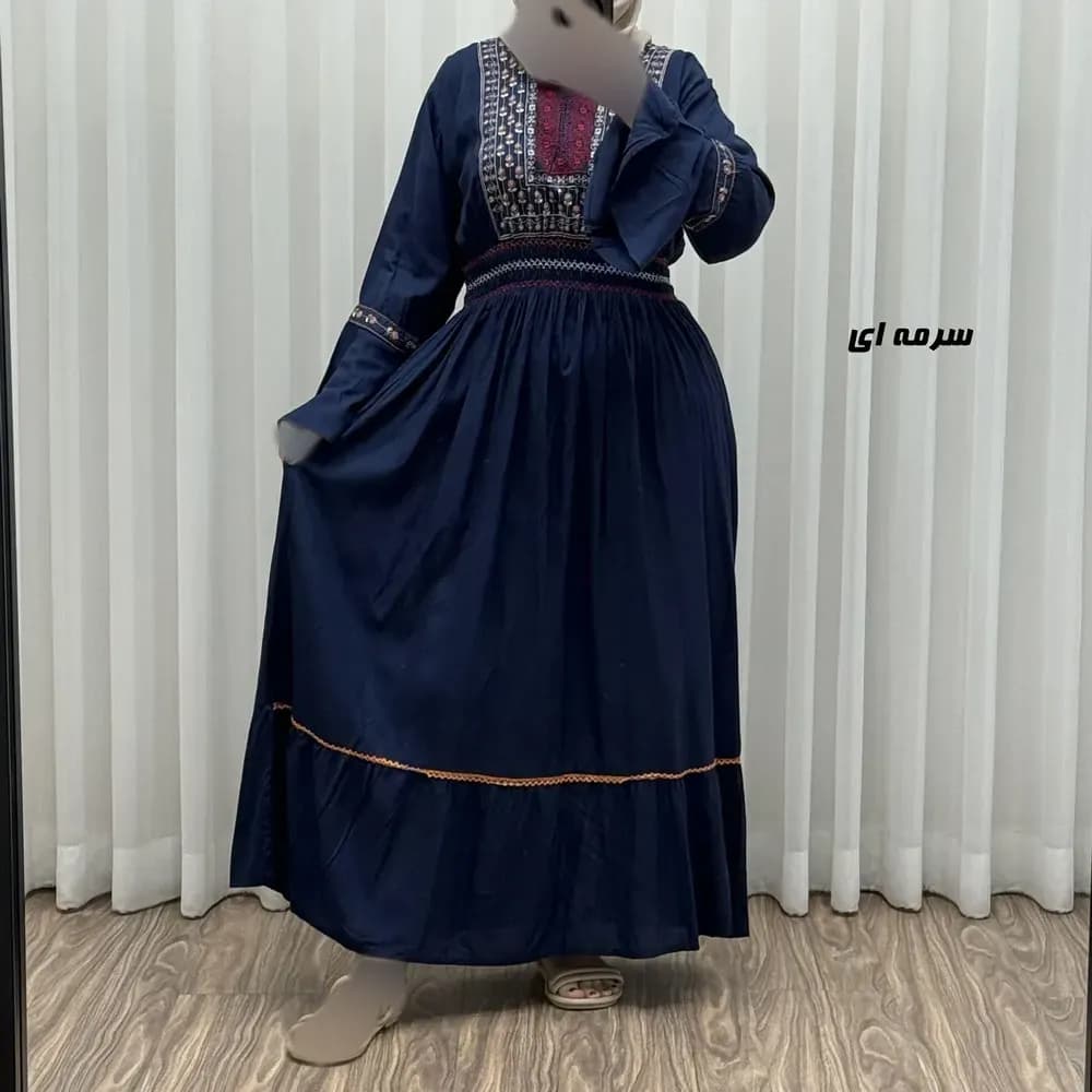 پیراهن نخی گلدوزی زنانه و دخترانه فری سایز مدل نازی کد 1778 — تصویر ۱۱