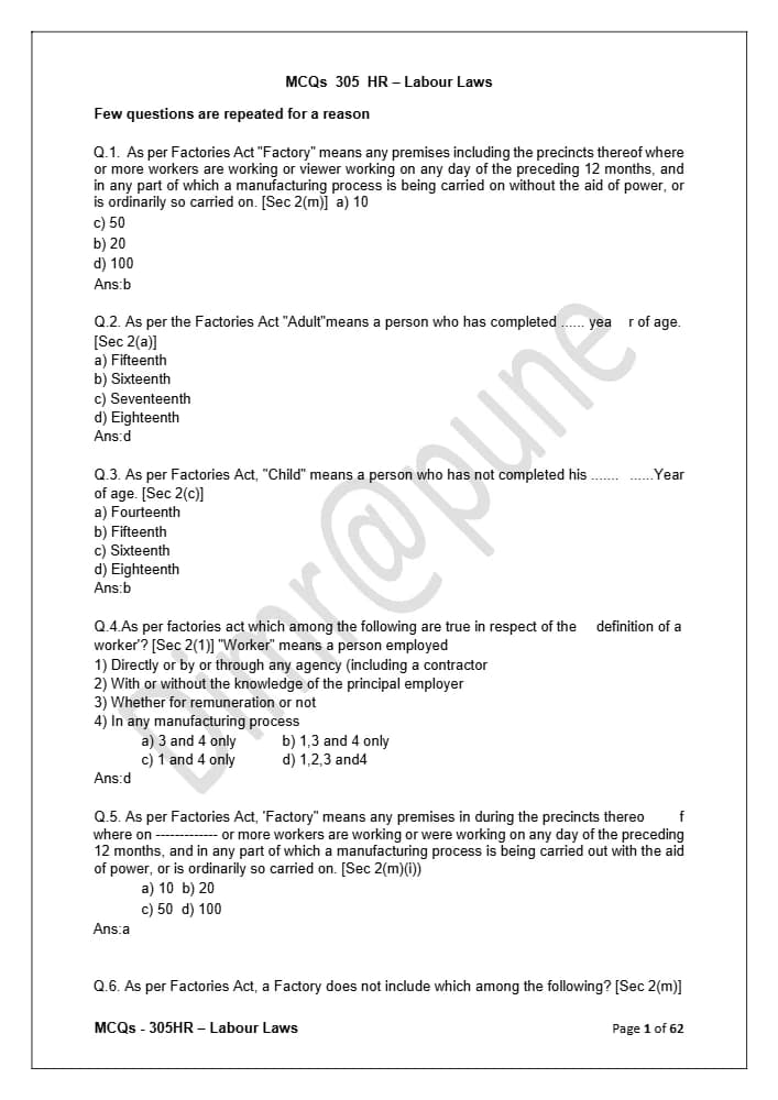 کتاب Labour Laws MCQs (تستهای حقوق کار) نسخه انگلیسی PDF | نامشخص — تصویر ۲