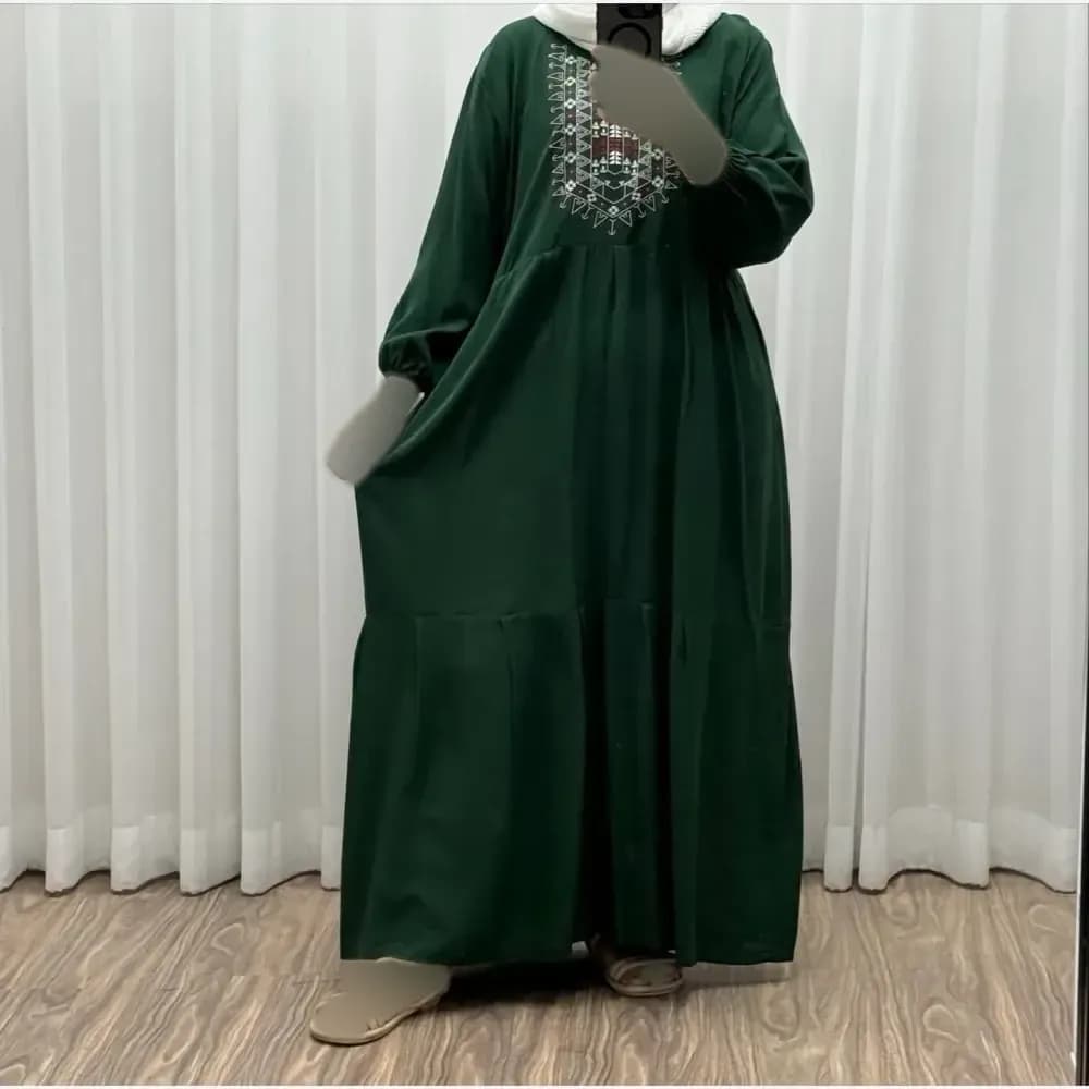 پیراهن ساحلی نخی زنانه مدل آیدا فری سایز مناسب تا 50 با کمربند — تصویر ۴
