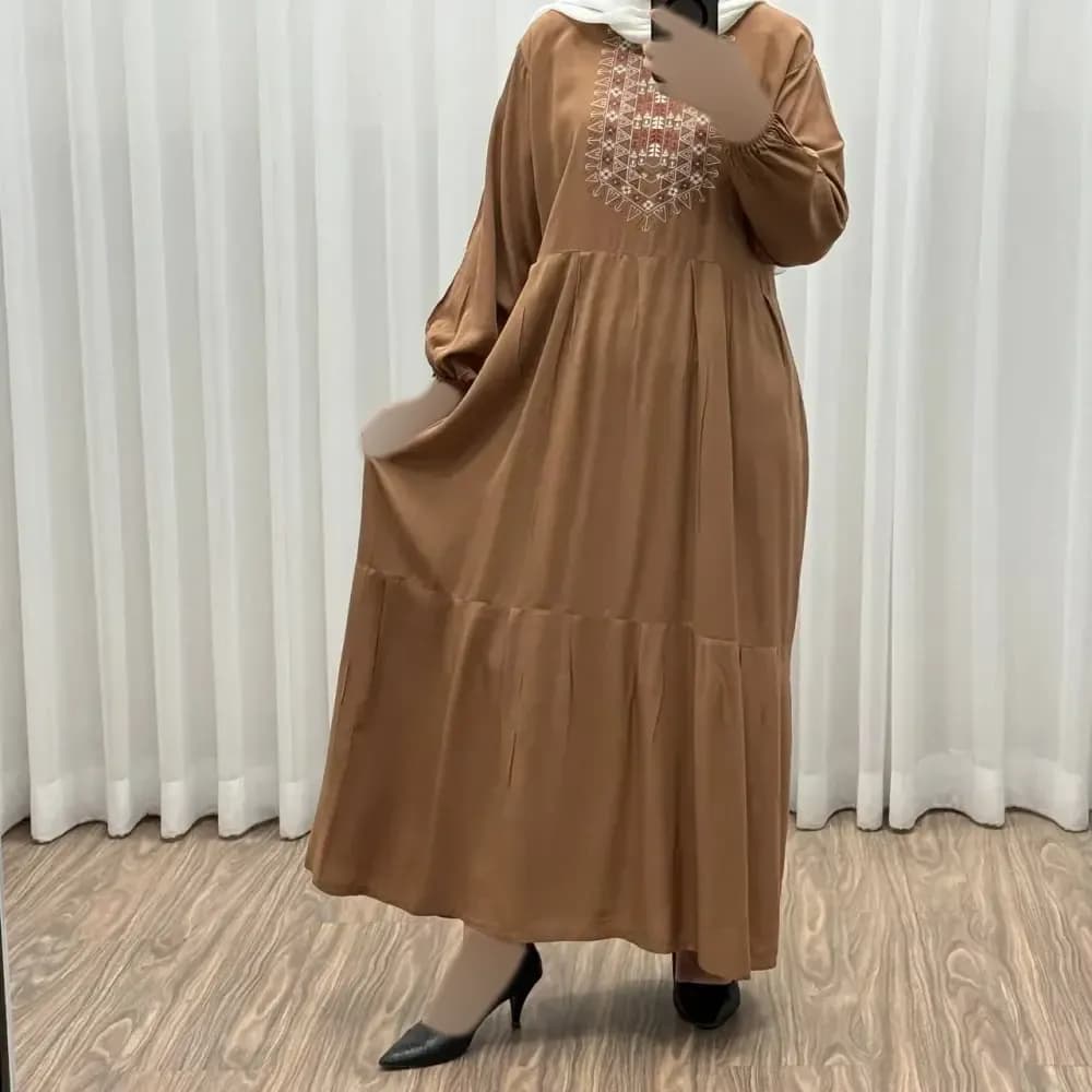 پیراهن ساحلی نخی زنانه مدل آیدا فری سایز مناسب تا 50 با کمربند — تصویر ۸