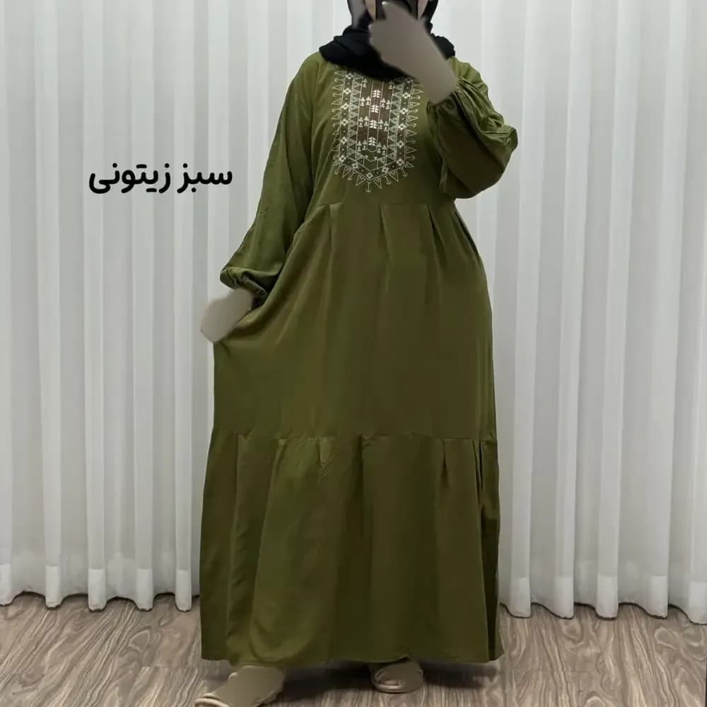 پیراهن ساحلی نخی زنانه مدل آیدا فری سایز مناسب تا 50 با کمربند — تصویر ۳