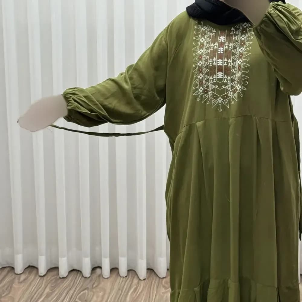 پیراهن ساحلی نخی زنانه مدل آیدا فری سایز مناسب تا 50 با کمربند — تصویر ۲