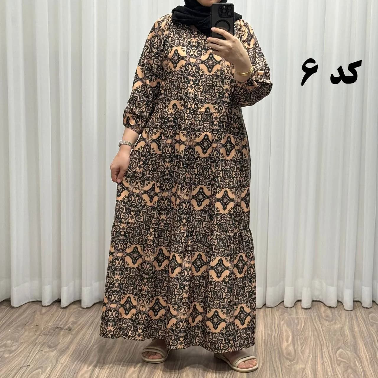 پیراهن ساحلی زنانه مدل خشت کد 714 فری سایز تا 46 جنس فلور بوگاتی قابل استفاده چهار فصل کمربنددار شیک و راحت — تصویر ۴