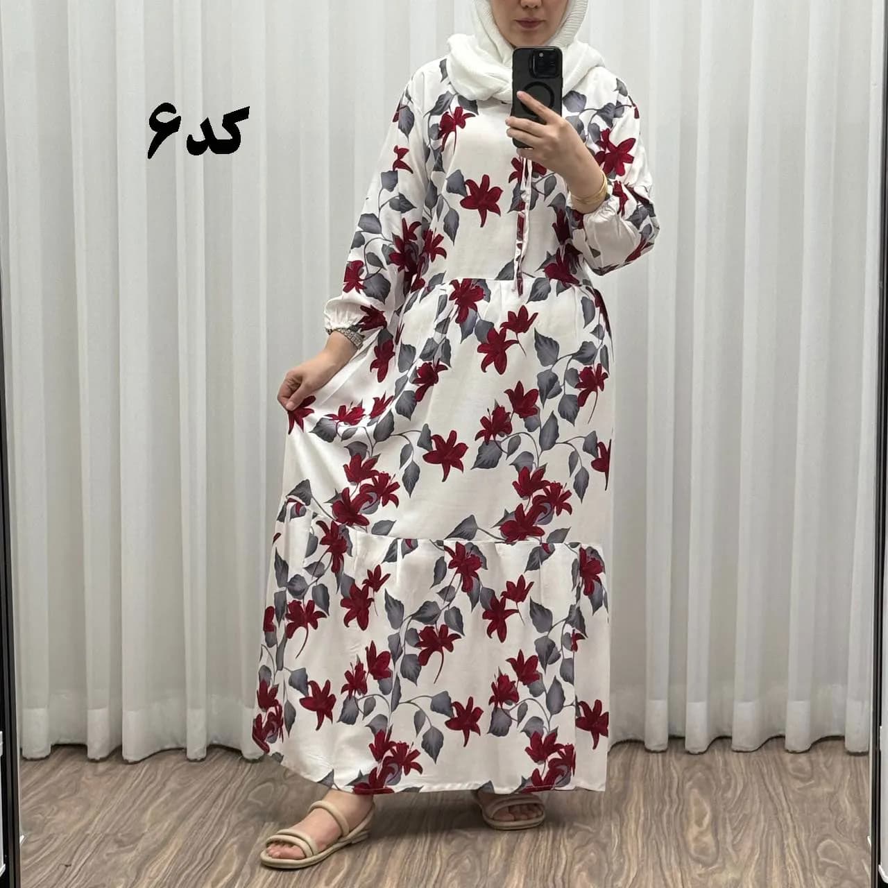 پیراهن زنانه مدل گلرخ کد 924 فری سایز تا 46 جنس بوگاتی کمربنددار چهارفصل شیک و راحت بدون آبرفت و رنگ رفت سایه نمیندازد — تصویر ۷