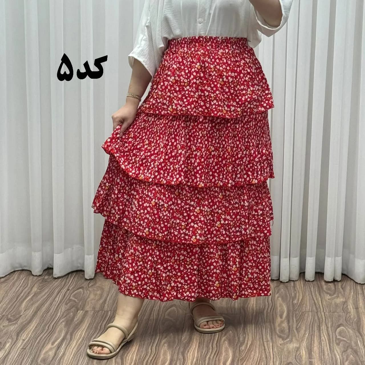 دامن وارداتی نخ کریشه فری سایز تا 48 قد 130 زنانه چهارفصل شیک راحت بدون بدن نما — تصویر ۵