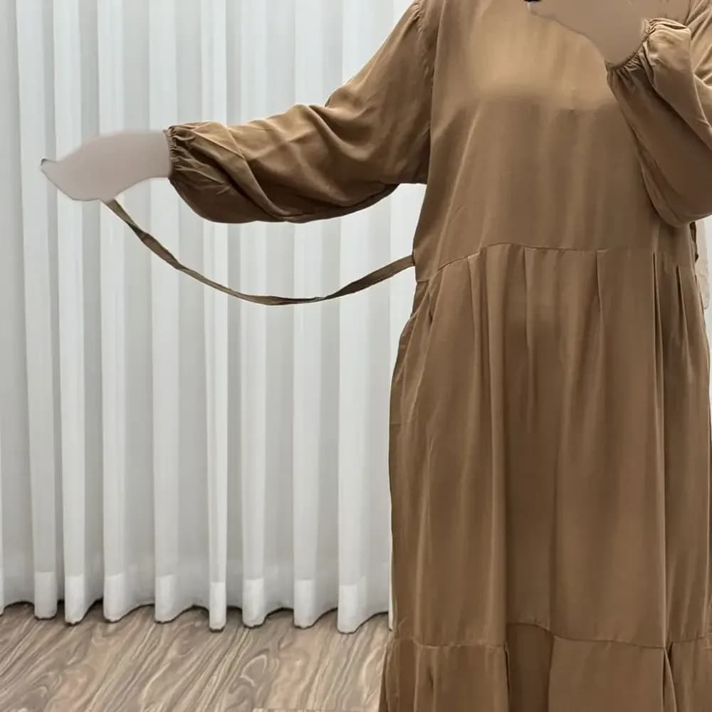پیراهن ساحلی زنانه مدل آیدا نخی فری سایز با کمربند — تصویر ۸