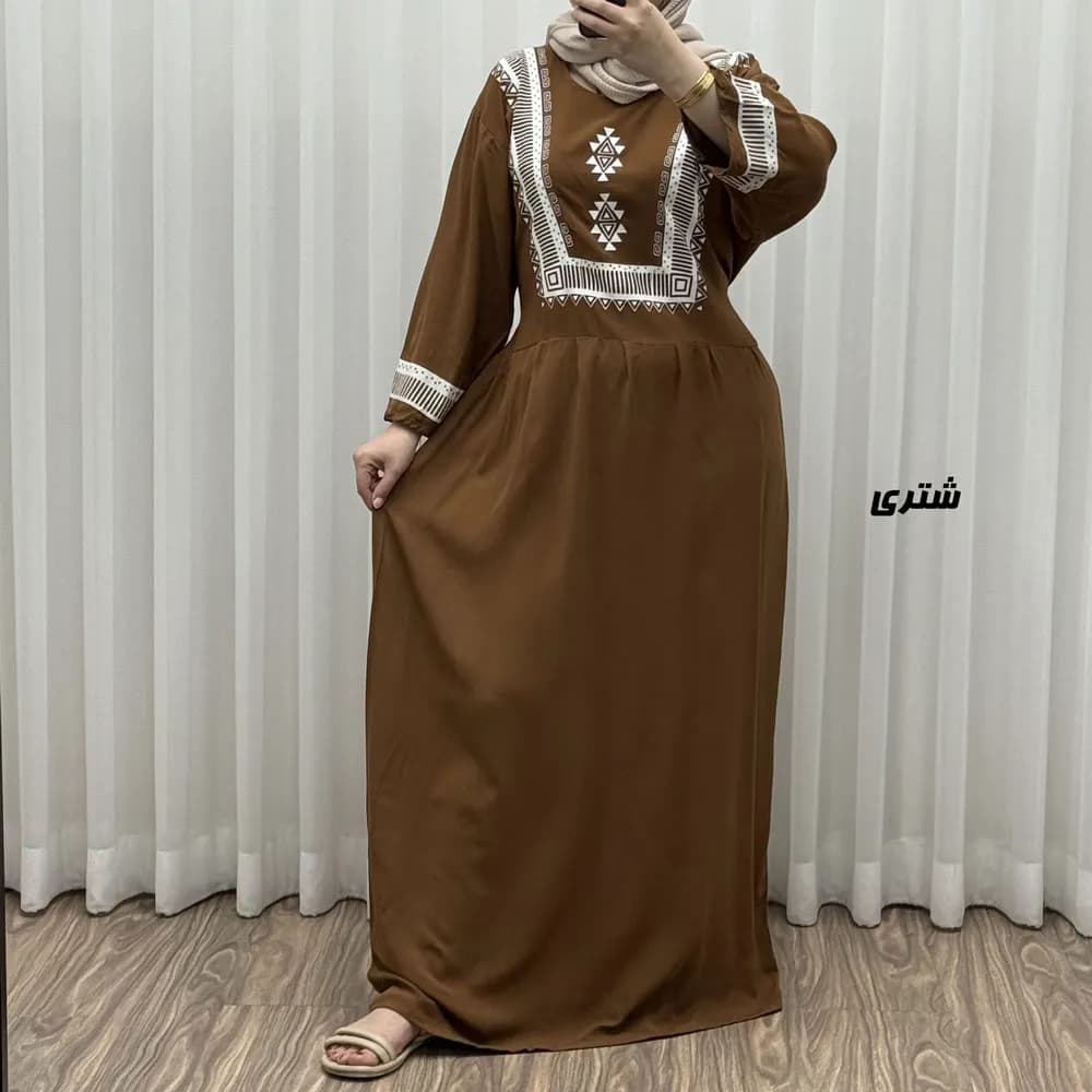 پیراهن نخی زنانه مدل پادمیرا فری سایز مناسب تا 48 همراه با کمربند — تصویر ۷