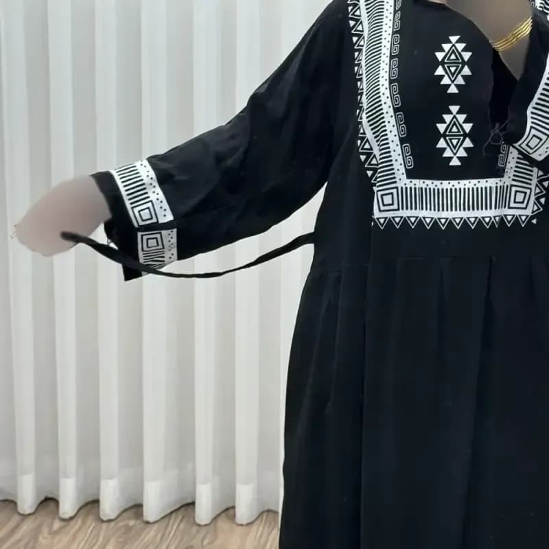 پیراهن نخی زنانه مدل پادمیرا فری سایز مناسب تا 48 همراه با کمربند — تصویر ۱۱