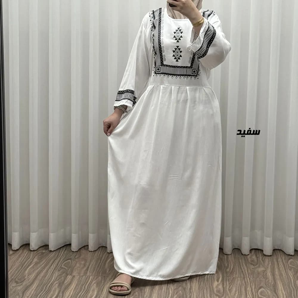 پیراهن نخی زنانه مدل پادمیرا فری سایز مناسب تا 48 همراه با کمربند — تصویر ۸