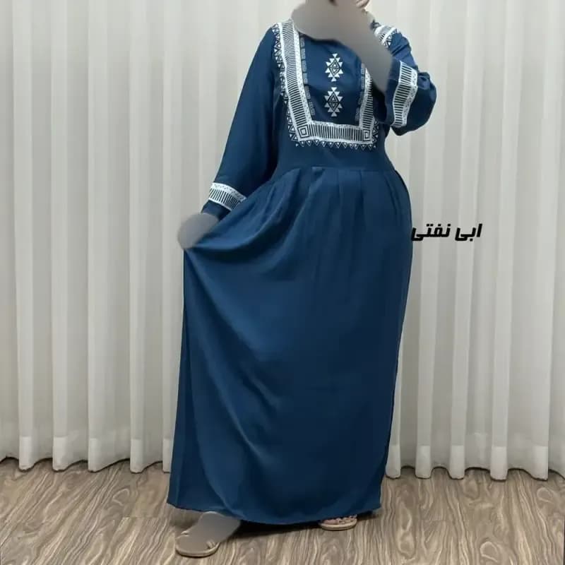 پیراهن نخی زنانه مدل پادمیرا فری سایز مناسب تا 48 همراه با کمربند — تصویر ۱۰