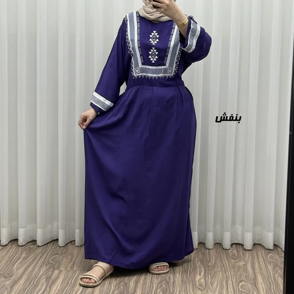 پیراهن نخی زنانه مدل پادمیرا فری سایز مناسب تا 48 همراه با کمربند — تصویر ۳