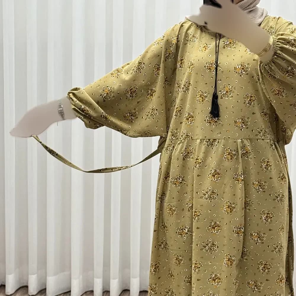 پیراهن نخی زنانه و دخترانه مدل بوگاتی منگولهدار فری سایز تا 52 — تصویر ۹