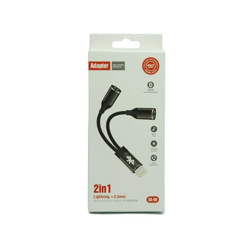 مبدل بلوتوثی 1به2 لایتنینگ به لایتنینگ و جک 3.5 میلیمتری Sx-06 — تصویر ۳