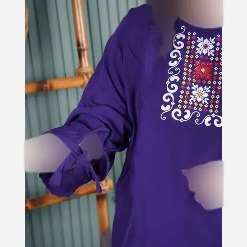 ست بلوز و شلوار نخی زنانه مدل سنتی فری سایز مناسب تا 48 — تصویر ۱۱