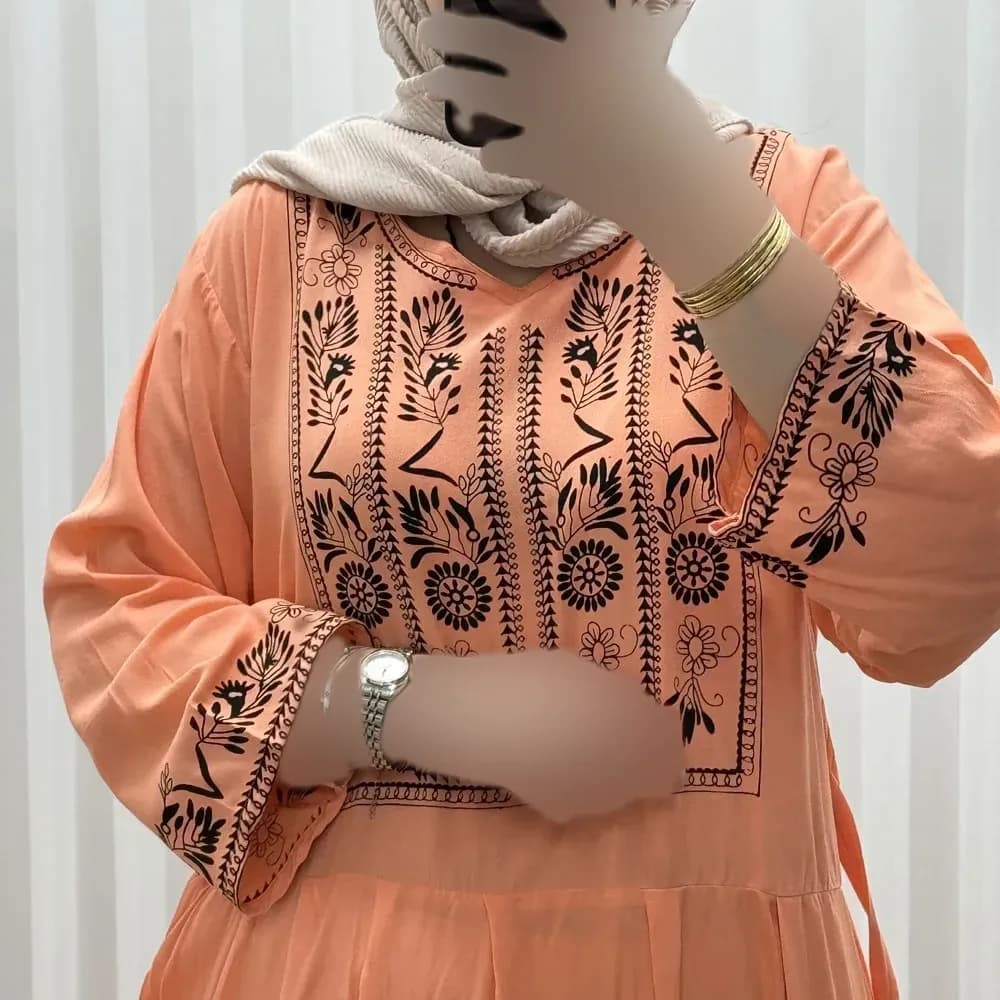 پیراهن نخی زنانه مدل الهه فری سایز مناسب تا 46 همراه با کمربند — تصویر ۷