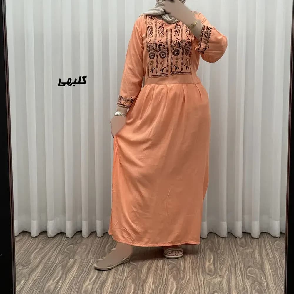 پیراهن نخی زنانه مدل الهه فری سایز مناسب تا 46 همراه با کمربند — تصویر ۴