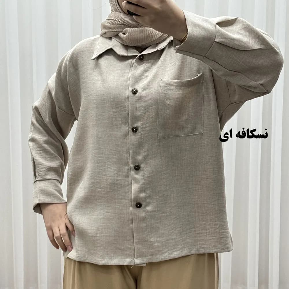 شومیز جلو دکمه صوفیا فری سایز مناسب تا 48 تنخور راحت چهارفصل بدون سایه انداختن — تصویر ۳