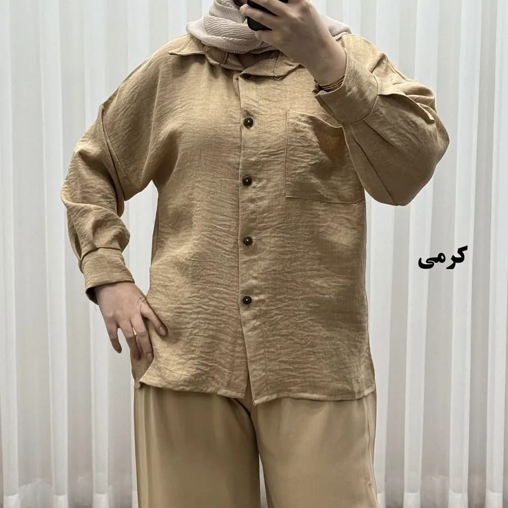 شومیز جلو دکمه صوفیا فری سایز مناسب تا 48 تنخور راحت چهارفصل بدون سایه انداختن — تصویر ۴
