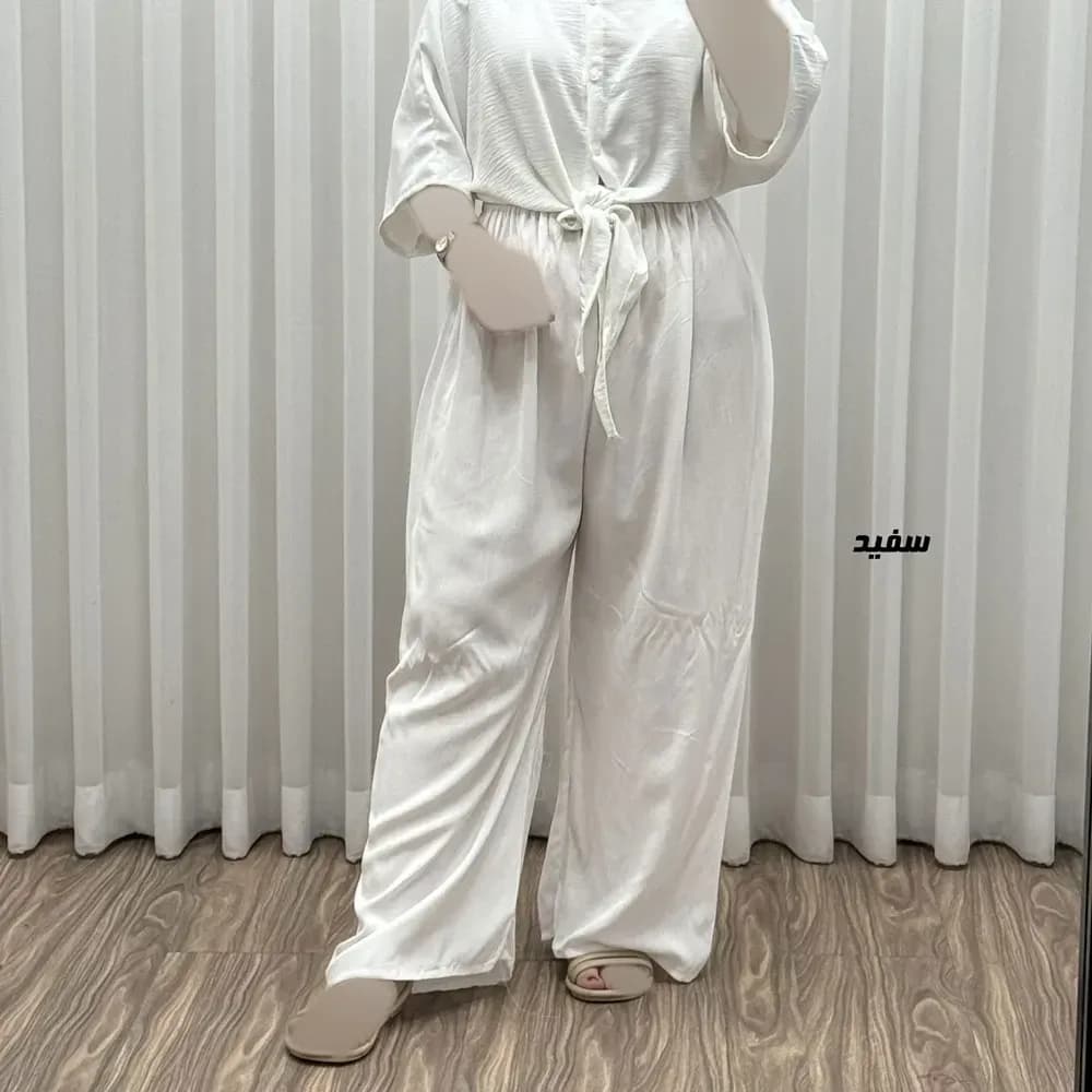 شلوار نخی زنانه راحتی فری سایز مناسب تا سایز 50 قد 107 — تصویر ۲