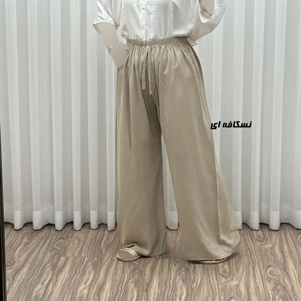 شلوار نخی زنانه راحتی فری سایز مناسب تا سایز 50 قد 107 — تصویر ۵