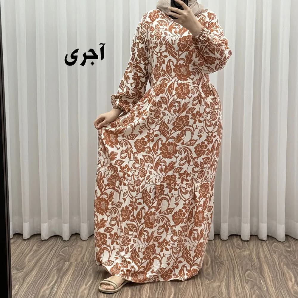 پیراهن فلور بوگاتی مدل ایوبی فری سایز زنانه تا سایز 46 چهارفصل شیک و راحت با کمربند سایه نمیاندازد — تصویر ۶