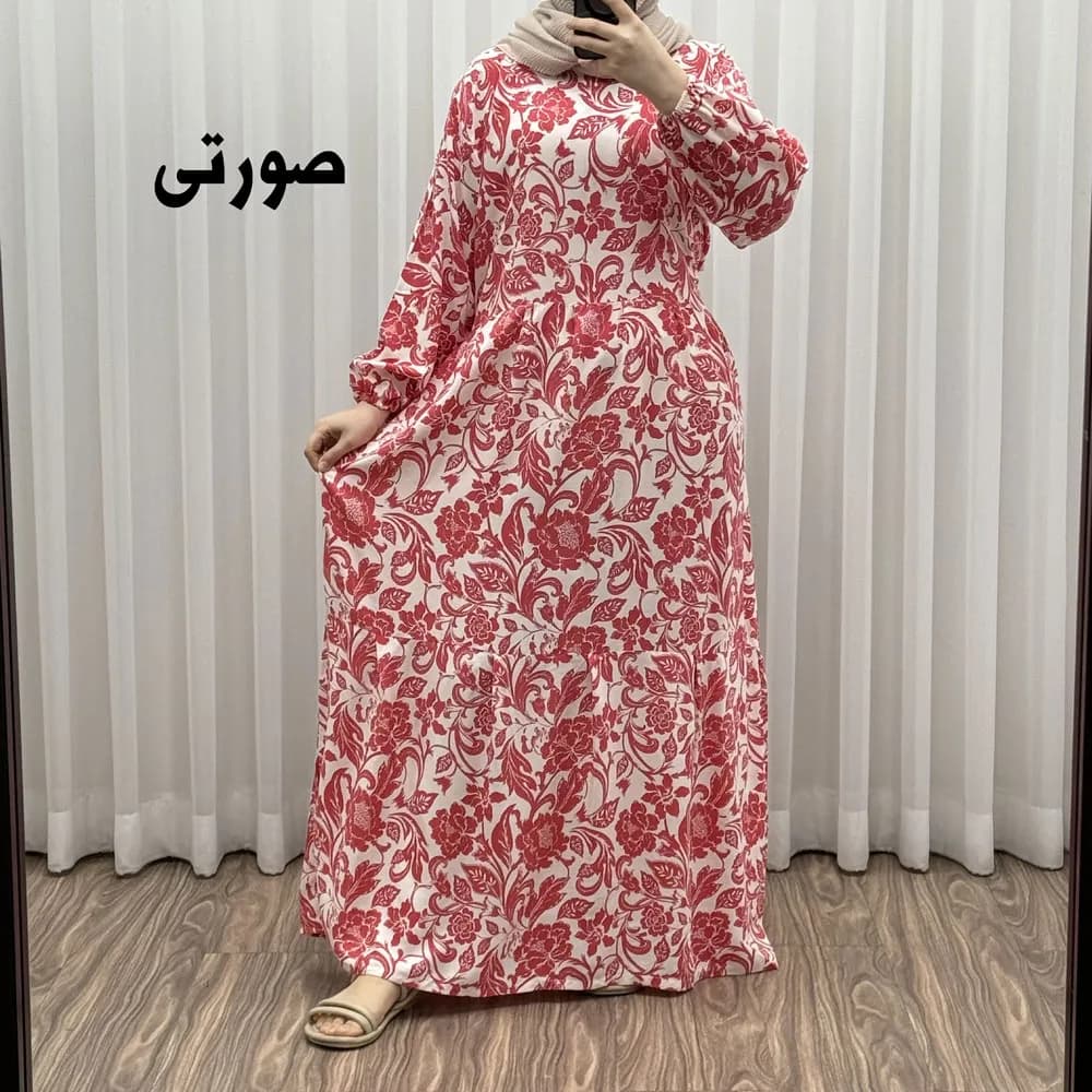 پیراهن فلور بوگاتی مدل ایوبی فری سایز زنانه تا سایز 46 چهارفصل شیک و راحت با کمربند سایه نمیاندازد — تصویر ۳