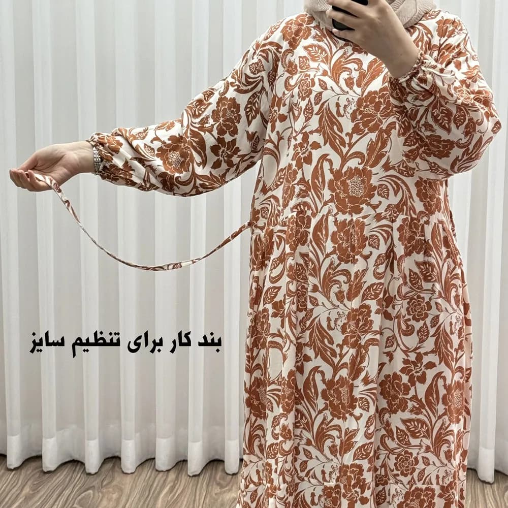 پیراهن فلور بوگاتی مدل ایوبی فری سایز زنانه تا سایز 46 چهارفصل شیک و راحت با کمربند سایه نمیاندازد — تصویر ۷