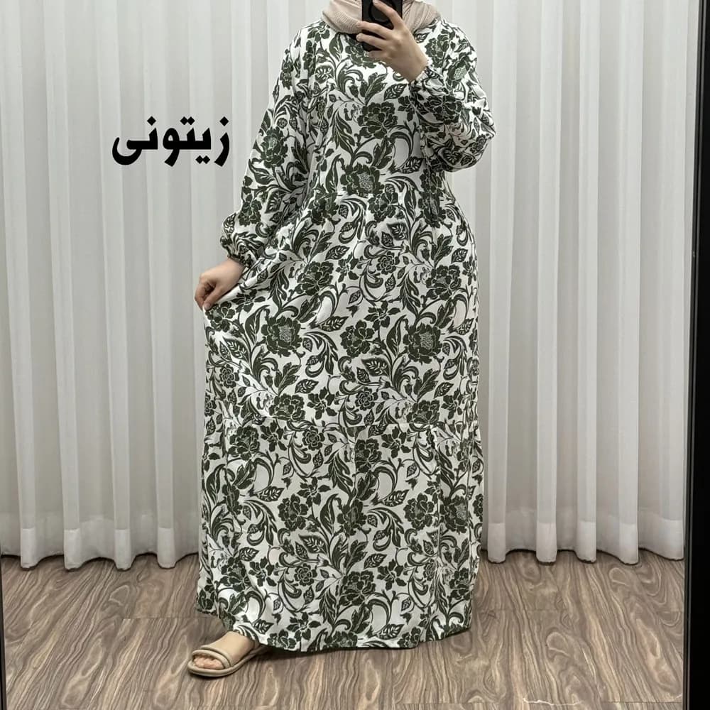 پیراهن فلور بوگاتی مدل ایوبی فری سایز زنانه تا سایز 46 چهارفصل شیک و راحت با کمربند سایه نمیاندازد — تصویر ۵