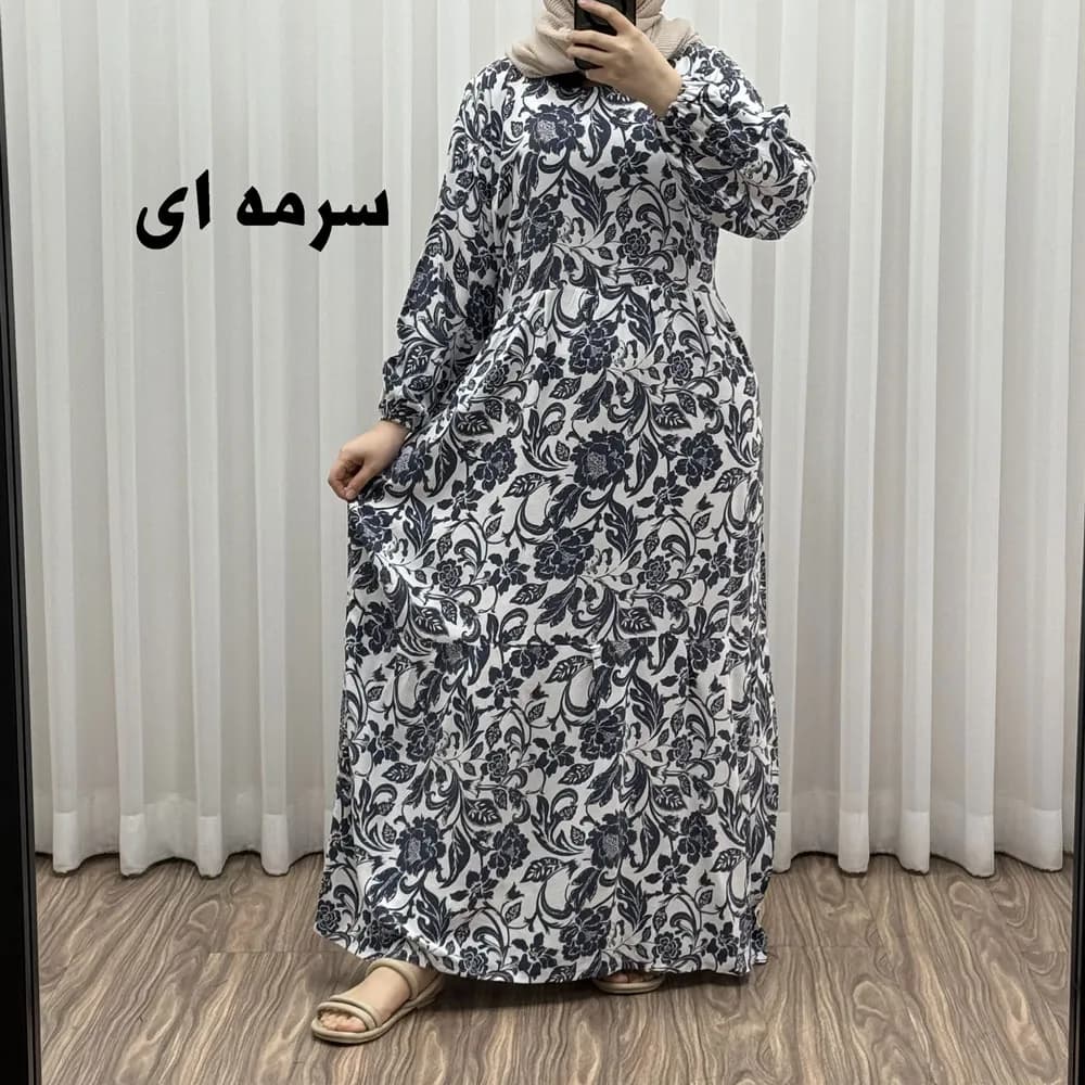 پیراهن فلور بوگاتی مدل ایوبی فری سایز زنانه تا سایز 46 چهارفصل شیک و راحت با کمربند سایه نمیاندازد — تصویر ۴