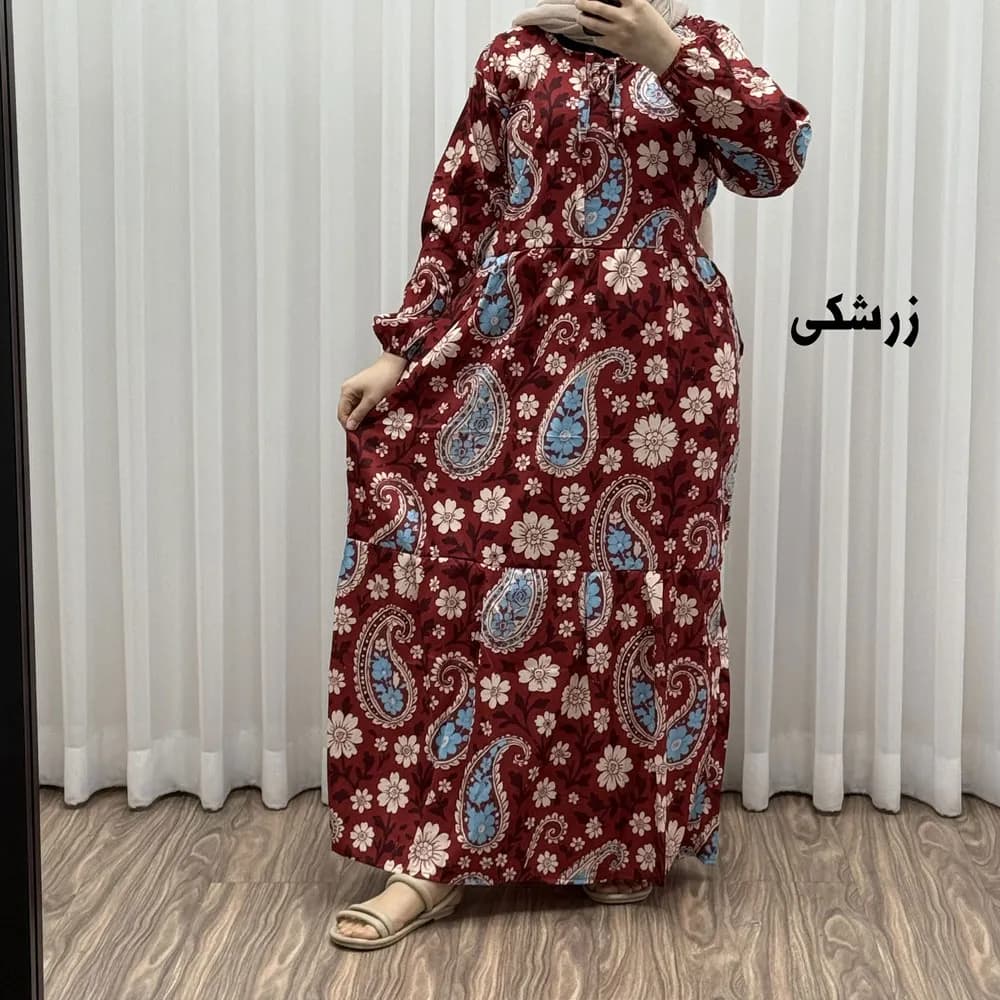 پیراهن فلور بوگاتی فری سایز تا 48 زنانه تنخور شیک و راحت چهارفصل بدون بدن نما — تصویر ۴