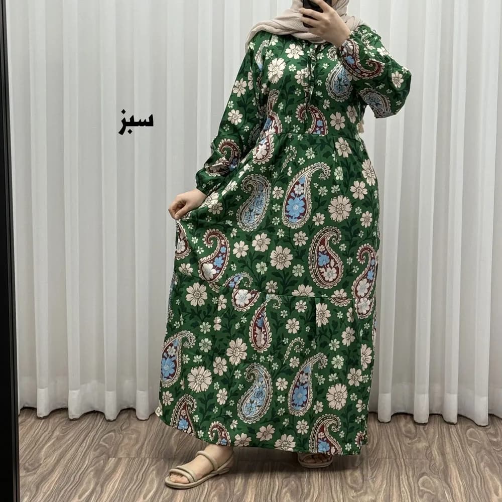 پیراهن فلور بوگاتی فری سایز تا 48 زنانه تنخور شیک و راحت چهارفصل بدون بدن نما — تصویر ۳