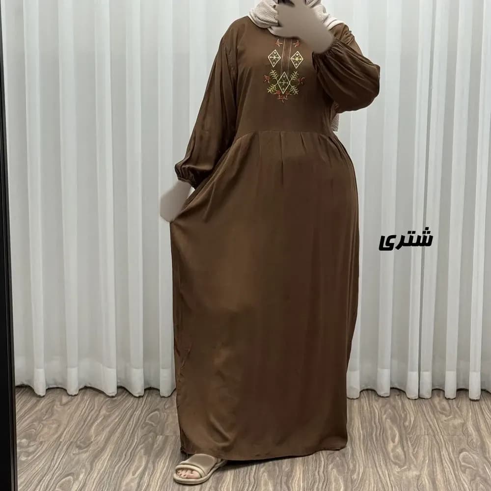 پیراهن ساحلی نخی گلدوزی شده مدل لنورا فری سایز مناسب تا 46 با کمربند — تصویر ۶