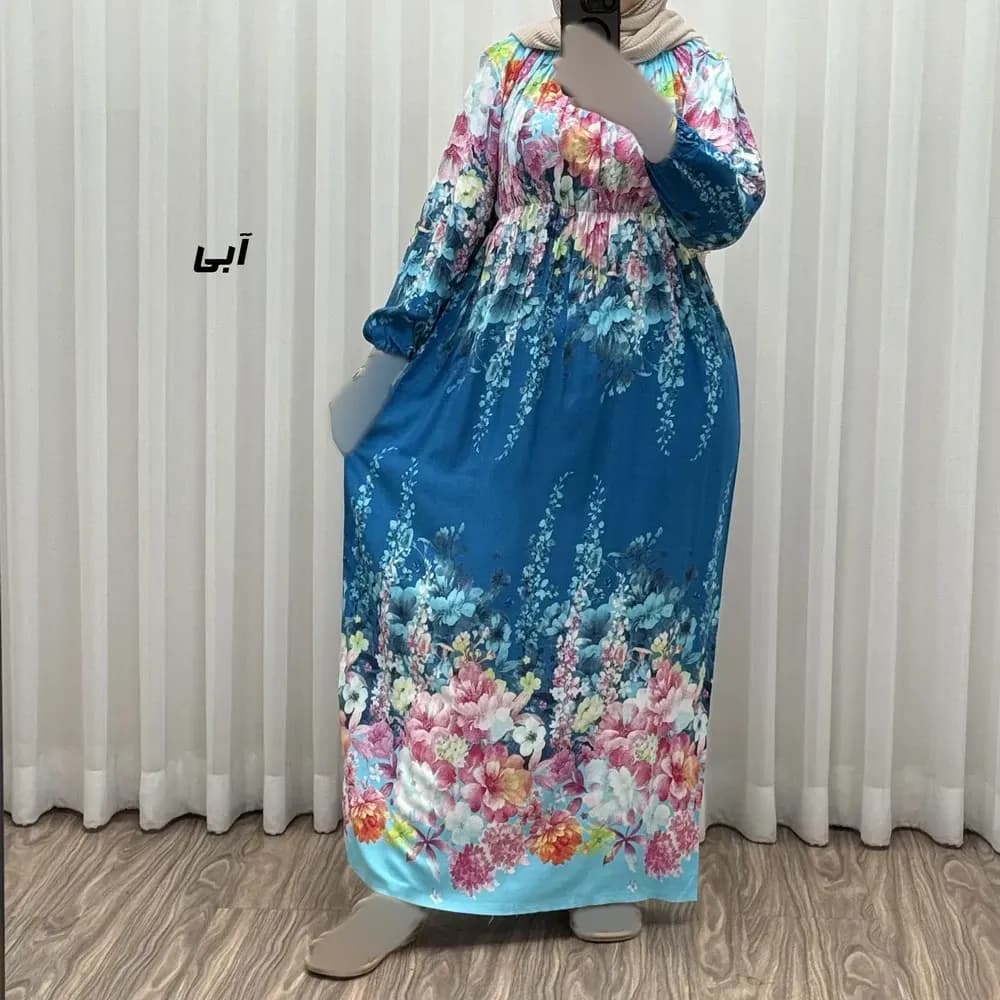 پیراهن ساحلی نخی زنانه طرح گلدار فری سایز مناسب تا 48 — تصویر ۴