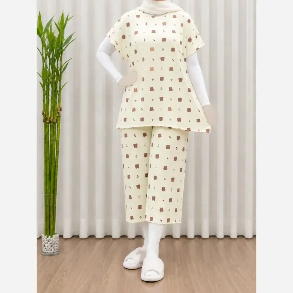 ست تاپ و شلوارک راحتی زنانه نخی مدل ملیح فری سایز مناسب تا سایز 50 — تصویر ۷