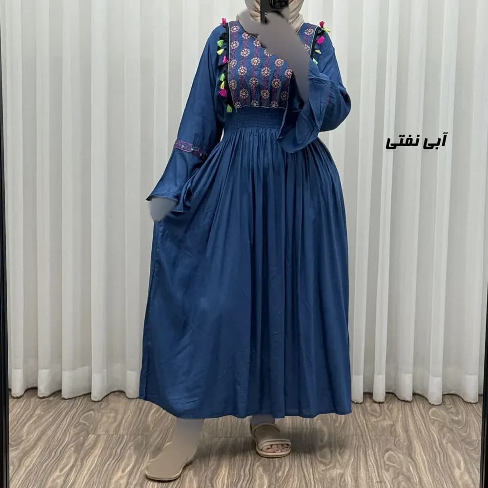 پیراهن نخی گلدوزی زنانه و دخترانه مدل جانان فری سایز مناسب تا 48 — تصویر ۹