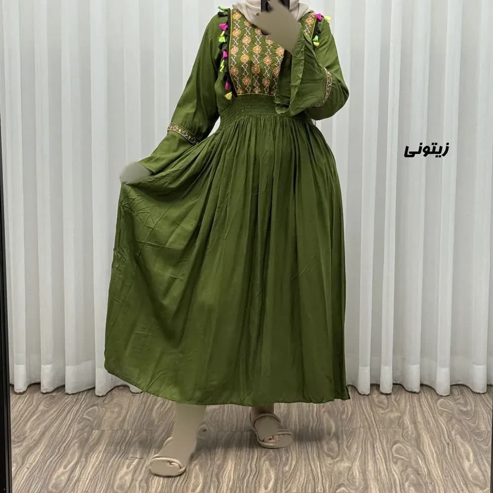 پیراهن نخی گلدوزی زنانه و دخترانه مدل جانان فری سایز مناسب تا 48 — تصویر ۱۰