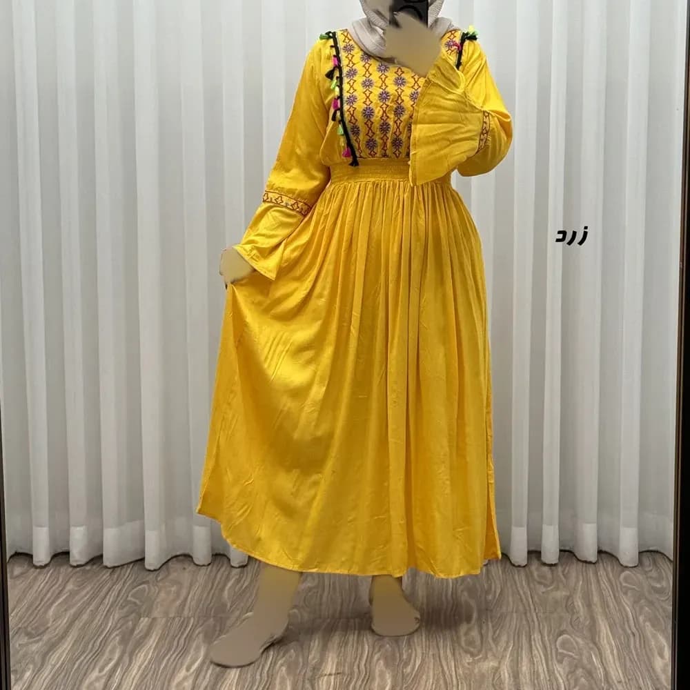 پیراهن نخی گلدوزی زنانه و دخترانه مدل جانان فری سایز مناسب تا 48 — تصویر ۱۱