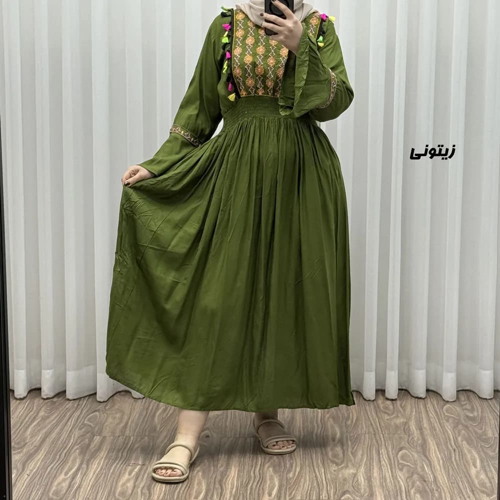 پیراهن نخی گلدوزی زنانه و دخترانه مدل جانان فری سایز مناسب تا 48 — تصویر ۵