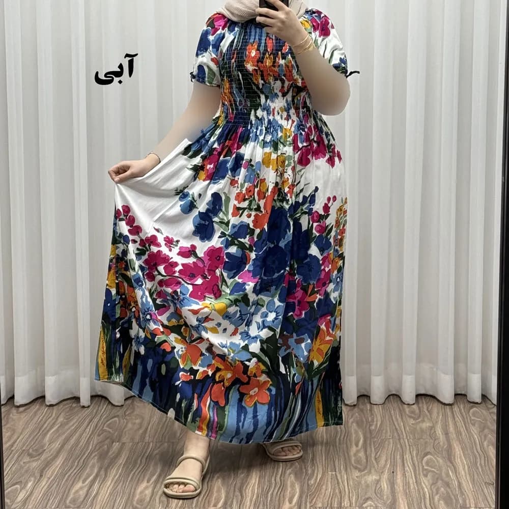 پیراهن ساحلی خارجی مدل آبرنگی فری سایز کریشه شیک و راحت مناسب تا سایز 54 چهارفصل — تصویر ۲
