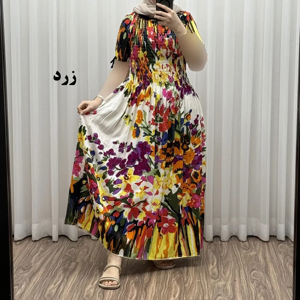پیراهن ساحلی خارجی مدل آبرنگی فری سایز کریشه شیک و راحت مناسب تا سایز 54 چهارفصل — تصویر ۴