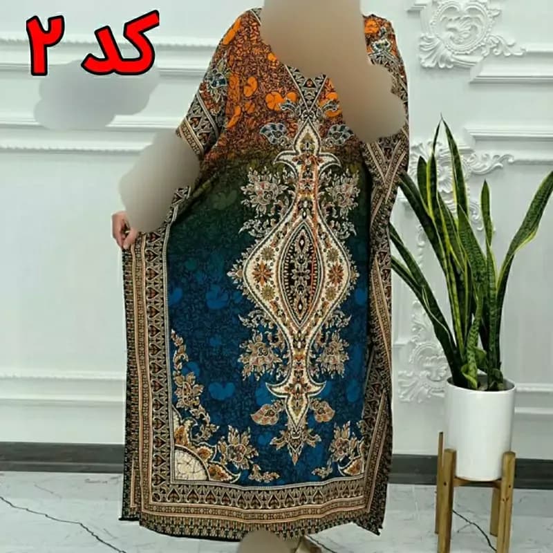 پیراهن سیلک هندی فری سایز تا 54 قد 130 دور سینه 150 کمربنددار چهارفصل شیک راحت بدون آبرفت و رنگ رفت — تصویر ۲