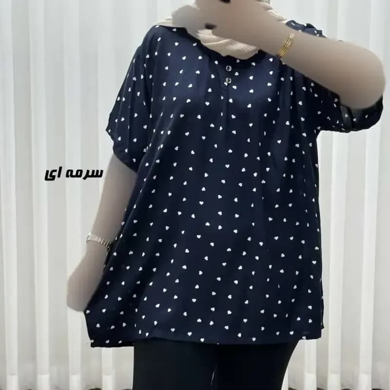 تیشرت نخی زنانه طرح قلبی فری سایز مناسب تا سایز 54 — تصویر ۹
