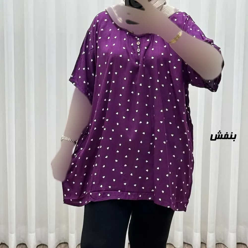 تیشرت نخی زنانه طرح قلبی فری سایز مناسب تا سایز 54 — تصویر ۳