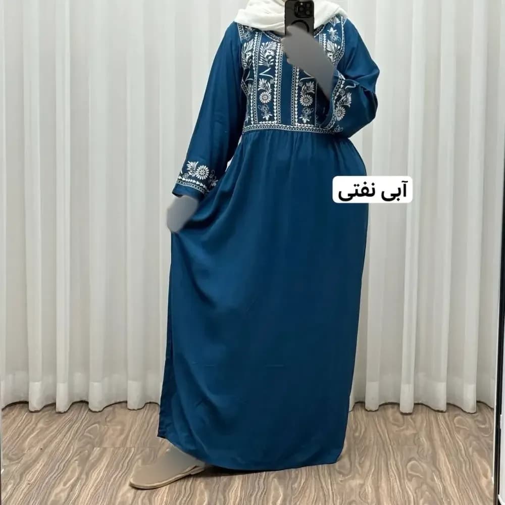 پیراهن ساحلی نخی الهه ساره فری سایز تا 46 شیک و راحت چهارفصل سایه نمیاندازد کمربند دارد — تصویر ۷