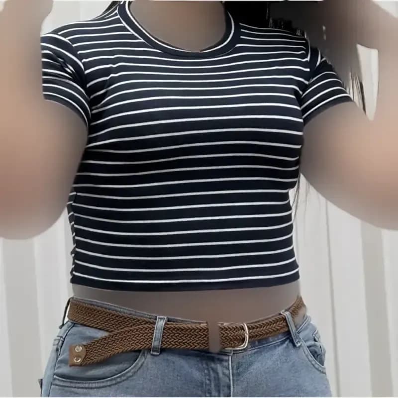 کراپ راه راه کبریتی چهارفصل زنانه دخترانه تنخور شیک سایز S M L XL XXL — تصویر ۱۱