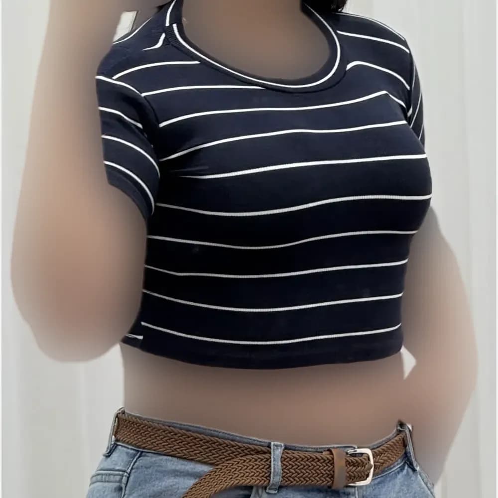 کراپ راه راه کبریتی چهارفصل زنانه دخترانه تنخور شیک سایز S M L XL XXL — تصویر ۴